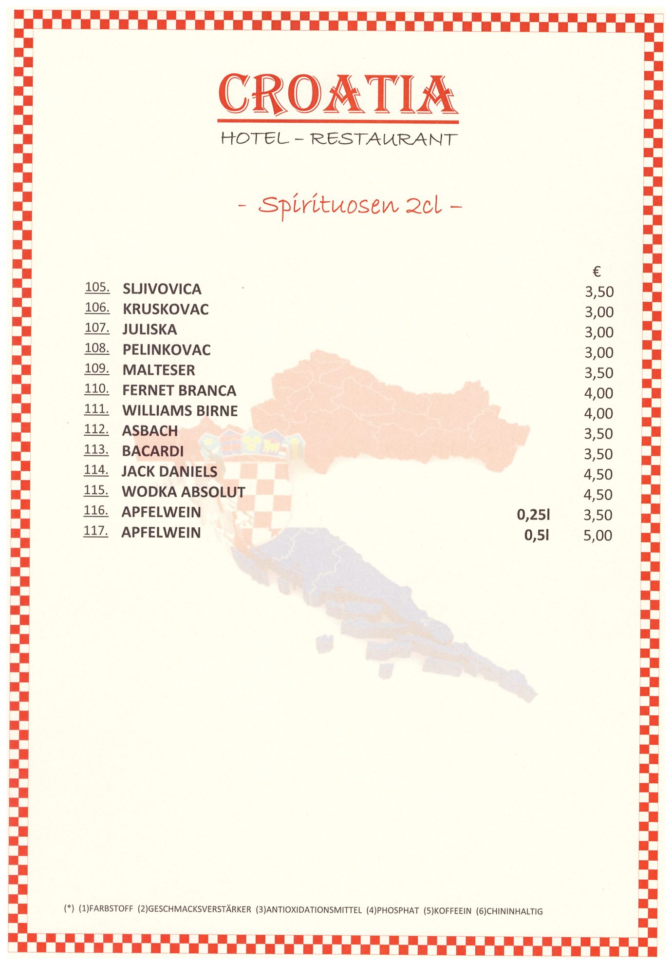 Getränkekarte Seite 3 – Hotel Restaurant Croatia Idstein
