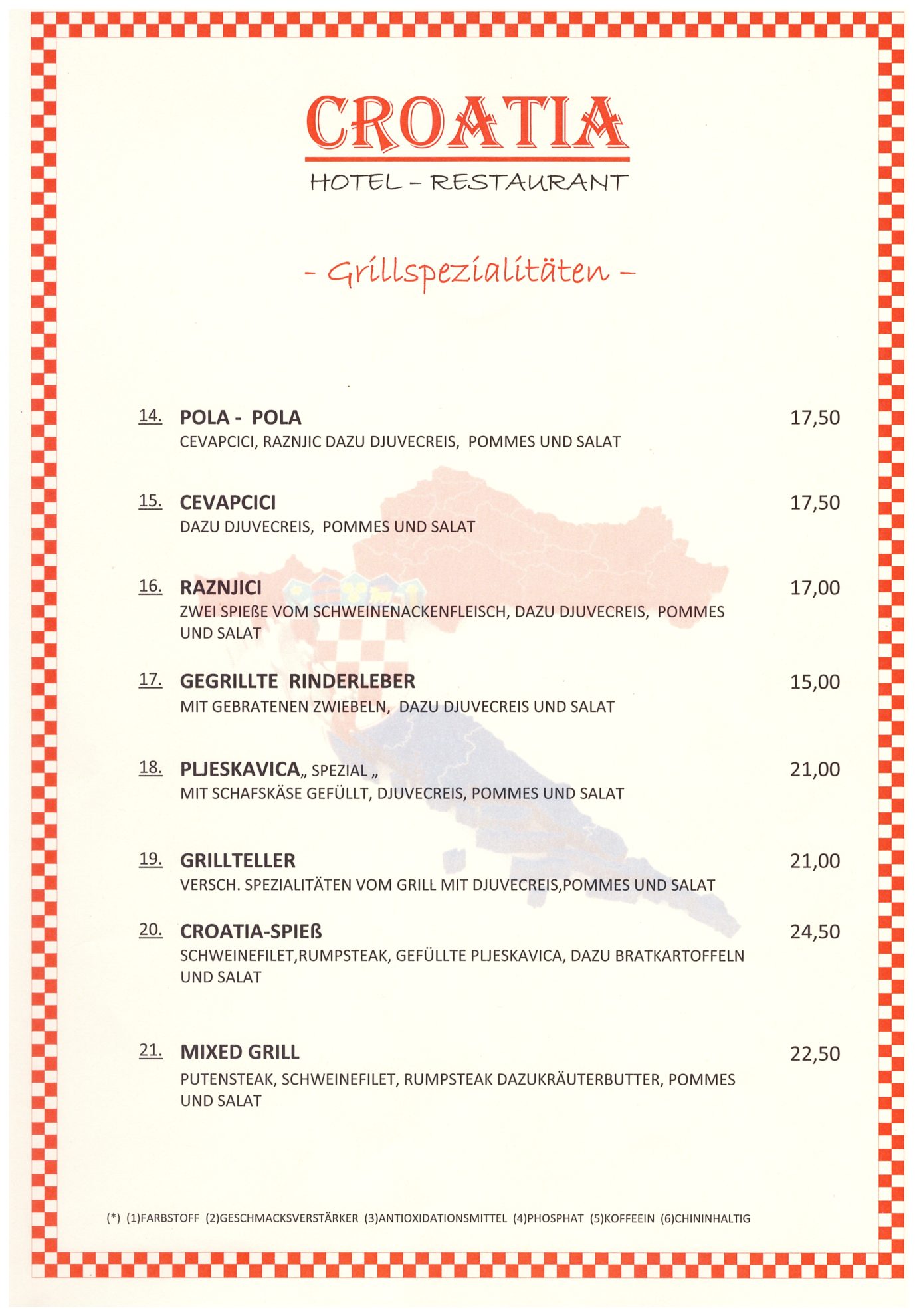 Speisekarte Seite 2 – Hotel Restaurant Croatia Idstein